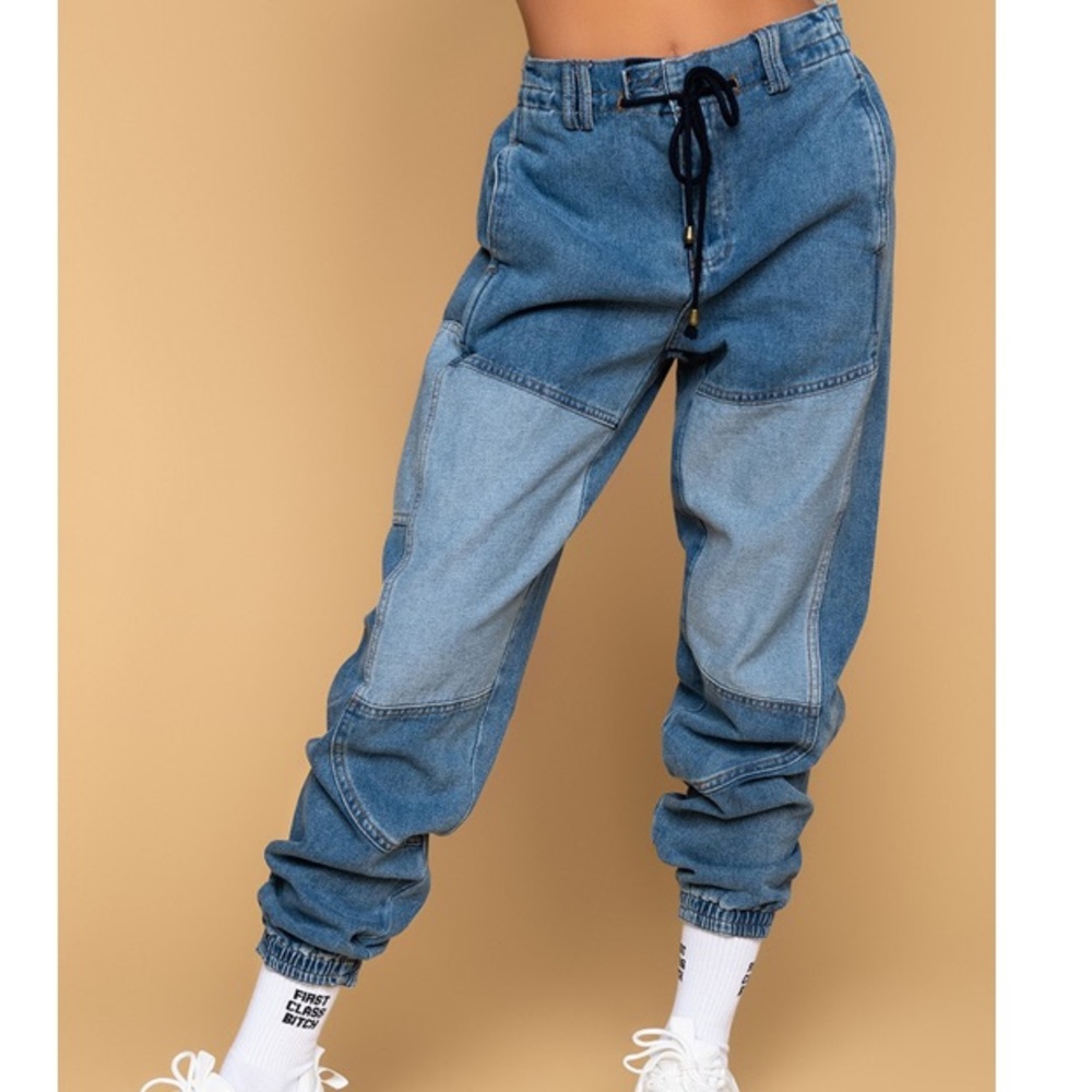 Patchwork denim jogger jean pants